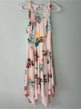 Candie's White Floral Crisscross Back Handkerchief Dress